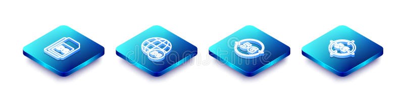 Set Isometric line 5G Sim Card, network, and icon. Vector vector illustration