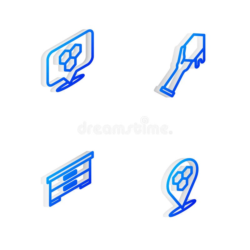 Setează linia izometrică de deplasare în fagure și în stupi pentru albine și pictogramă. vector vector illustration