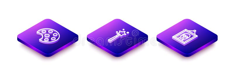 Set Isometric Line Palette, Magic Wand and Picture Icon. Vector Stock ...