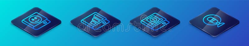Set Isometric line User manual, Book, Microphone and Financial book icon. Vector royalty free illustration