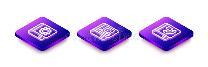 Set Isometric line User manual, and Phone book icon. Vector stock illustration