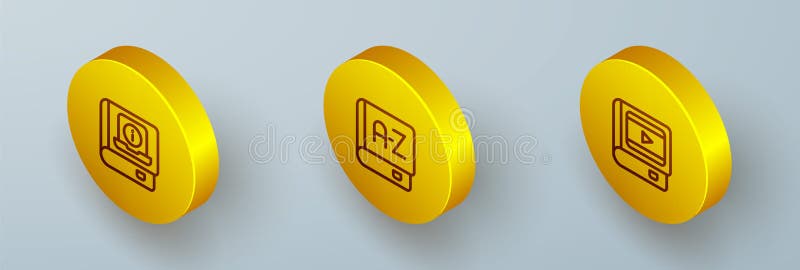 Set Isometric line User manual, Translator book and Book about cinema icon. Vector vector illustration
