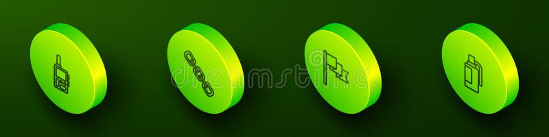 Set Isometric line Walkie talkie, Chain link, Location marker and Hand grenade icon. Vector royalty free illustration