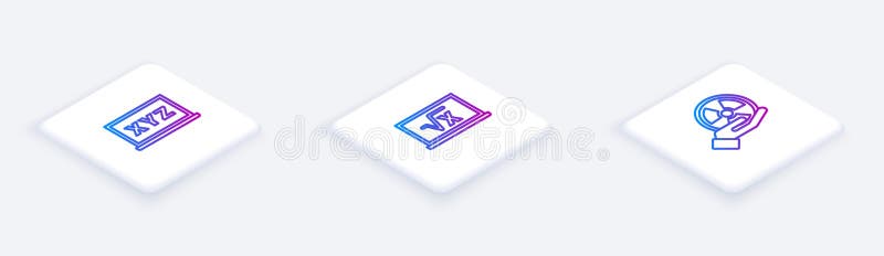 Set Isometric line XYZ Coordinate system, Square root of x glyph and Radioactive. White square button. Vector royalty free illustration