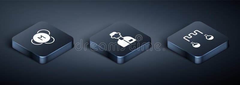 Set Isometric Molecule, Test tube and flask and Laboratory assistant icon. Vector vector illustration