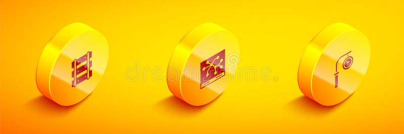 Set Isometric Railway, railroad track, map and Train station clock icon. Vector vector illustration