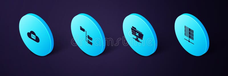 Set Isometric Server, Data, Web Hosting, FTP cancel operation, Folder tree and Cloud mail server icon. Vector stock illustration