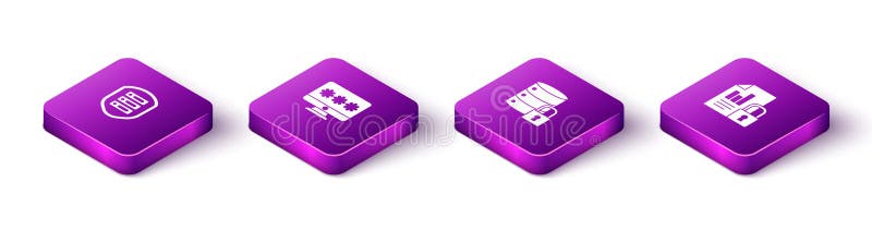 Set Isometric Server with shield, Monitor password, security lock and Document and icon. Vector stock illustration