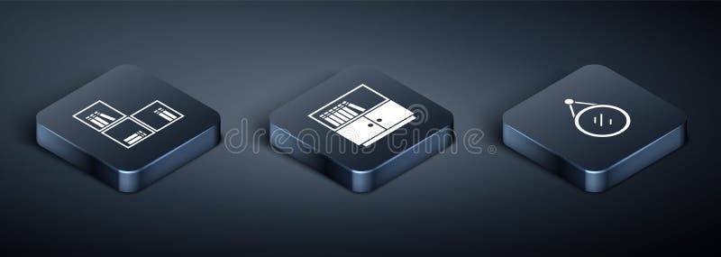 Set Isometric Shelf with books, Mirror and Library bookshelf icon. Vector stock illustration