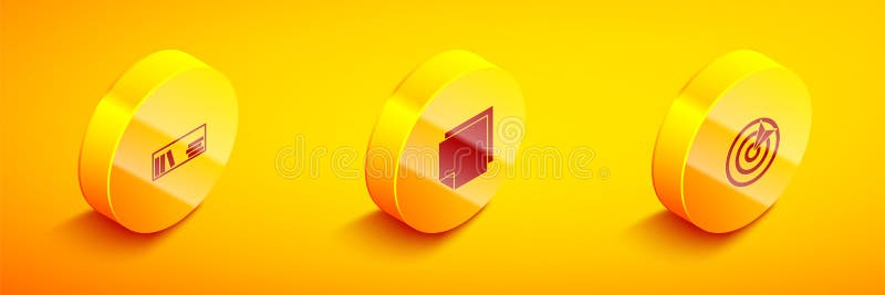 Set Isometric Shelf with books, Post note stickers and Target sport icon. Vector vector illustration