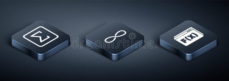 Set Isometric Sigma symbol, Function mathematical symbol and Infinity icon. Vector stock illustration