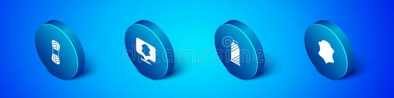 Set Isometric Yarn, Sewing thread on spool, Leather and icon. Vector royalty free illustration