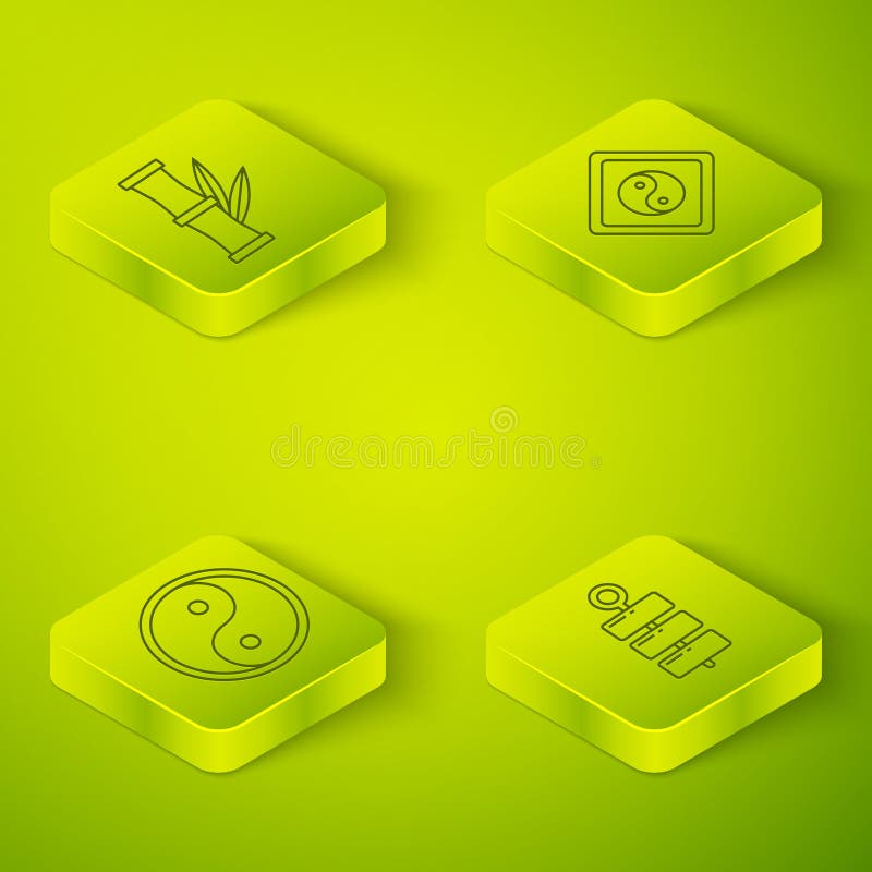 Set Isometric Yin Yang, Yin Yang, Firework and Bamboo icon. Vector stock illustration