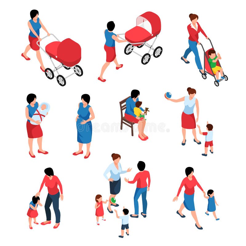 Set izometric mamă și copil stock illustration