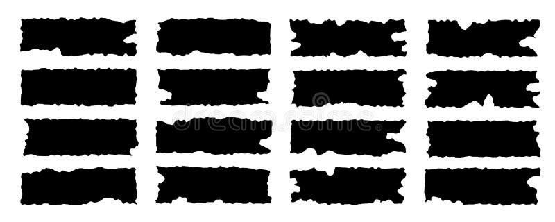 Set of jagged rectangle with rough edge shape. Torn paper grunge frame collage vector illustration