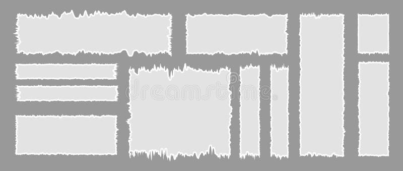 Set of Jagged Rectangle. Torn paper sheet for stickers or collages. Zig zag Wavy Edge elements isolated on gray vector illustration
