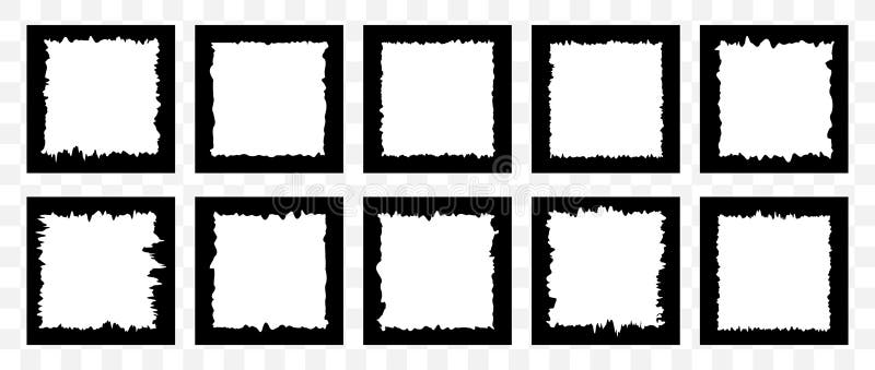 Set of Jagged Square shapes. Black grunge frames. Textured abstract element bundle for collage, text box, banner royalty free illustration