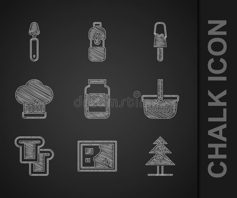 Set Jam Jar, Folded Map, Tree, Picnic Basket, Bread Toast, Chef Hat, Ice Cream and Spoon Icon