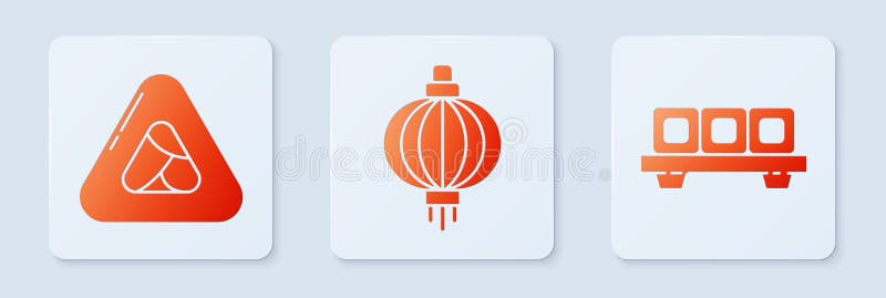 Set Japanese Paper Lantern, Sushi and Sushi on Cutting Board. White