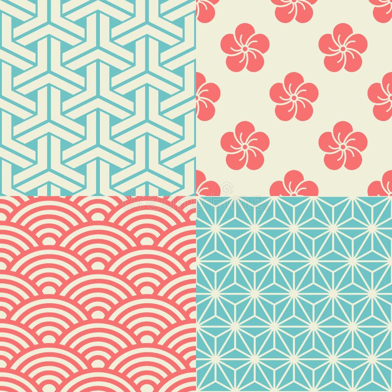 Seamless pattern Japanese pattern natural elements Blue and Old rose .4 designs EPS  jpg  pdf  svg Instant download Blue pattern