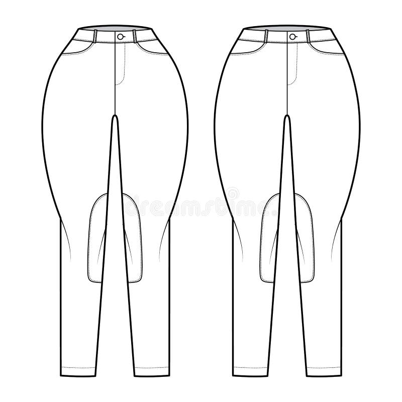 Jeans Kentucky Jodhpurs Denim Pants Technical Fashion Illustration with ...