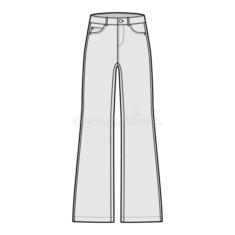 Jeans Wide Leg Denim Pants Technical Fashion Illustration with Full ...