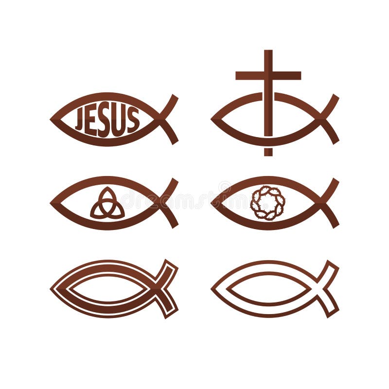 Set of Jesus fish symbols and logo.