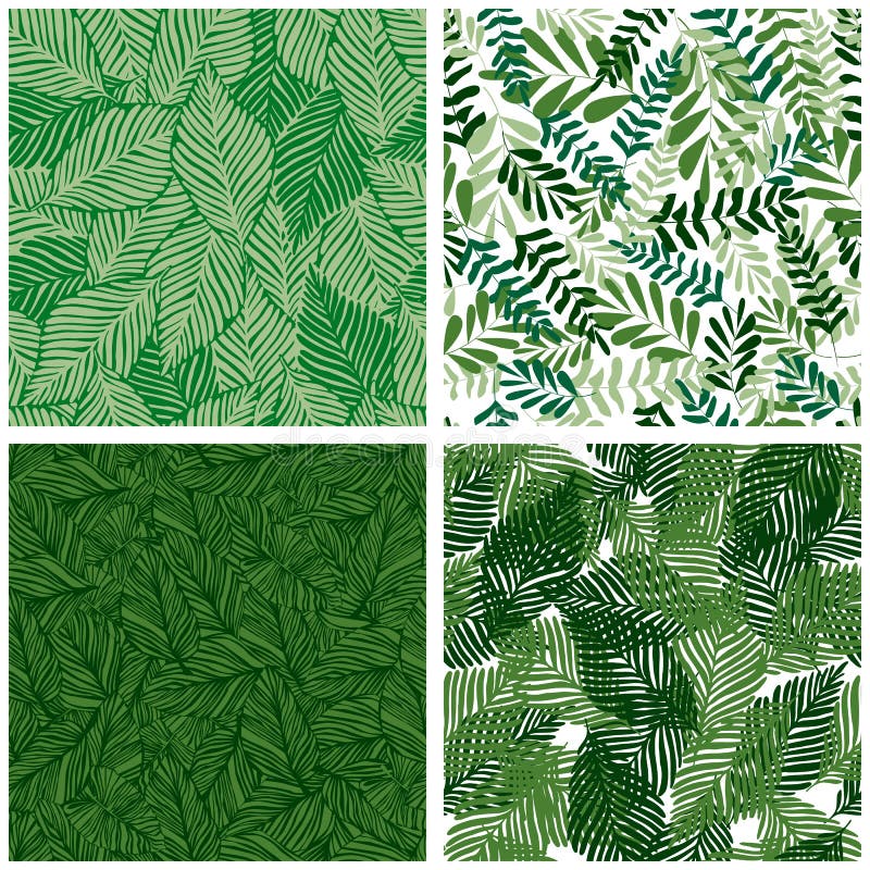 Set of jungle leaf rain forest seamless pattern