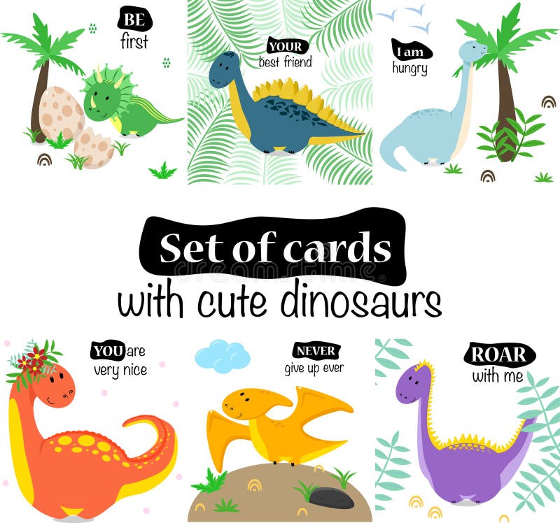 Set karty z ślicznymi dinosaurami na białym tle - wektorowa ilustracja, eps ilustracja wektor Set karty z ślicznymi dinosaurami na białym tle - wektorowa ilustracja, eps ilustracja wektor