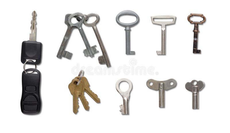 Set of keys isolated at white background stock photos Set of keys isolated at white background stock photos