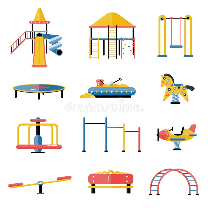 Set of kids playground vector elements in flat design. Children