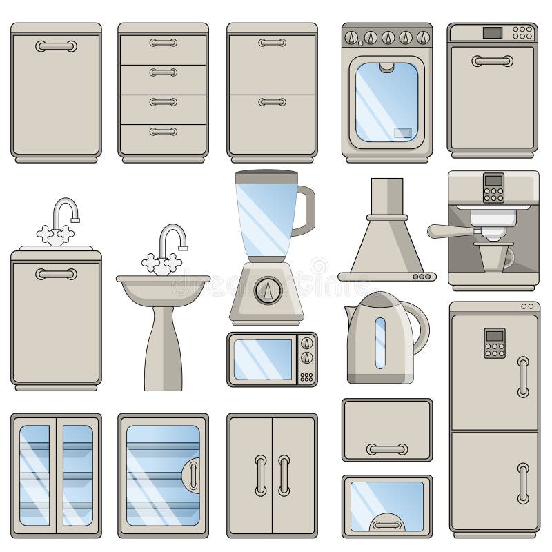 A set of kitchen items. stock vector. Illustration of glass 260599526