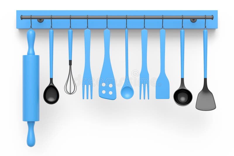 Set of Kitchen Utensil for Preparation of Dough Hanging on Shelf on