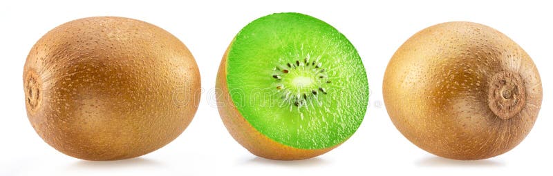 Set of kiwi fruits and cross cut of kiwi isolated on white background