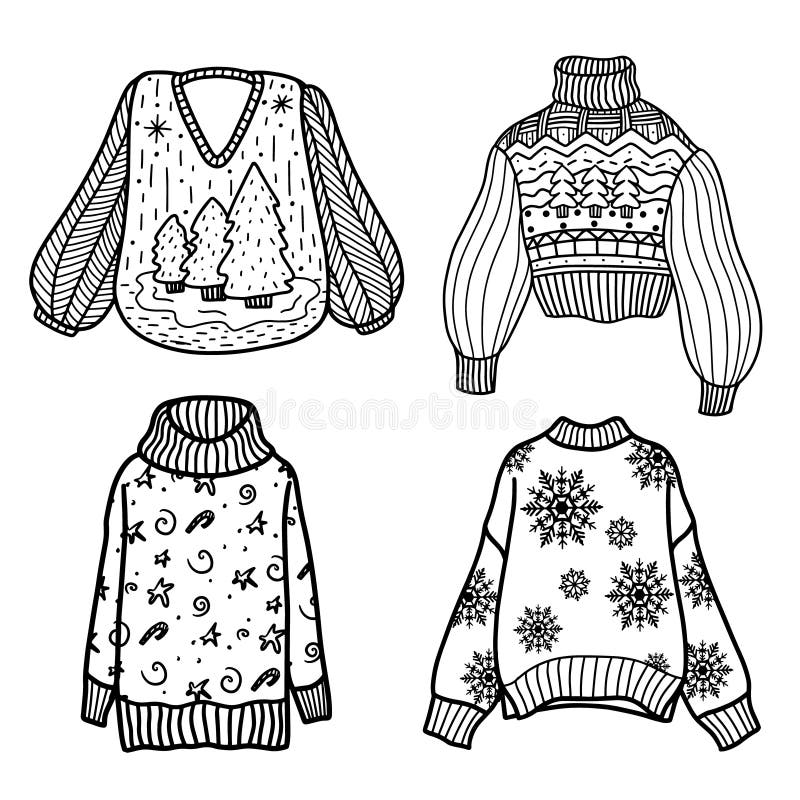 Set of Knitted Sweaters and Jumpers .Doodle Style Stock Vector ...