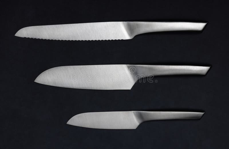 Set of Knives on Black Background Stock Image Image of knife, food