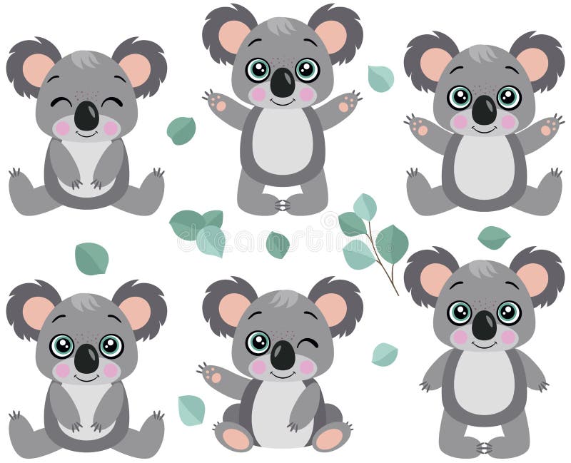 Set of Koalas of Different Positions Stock Vector Illustration of