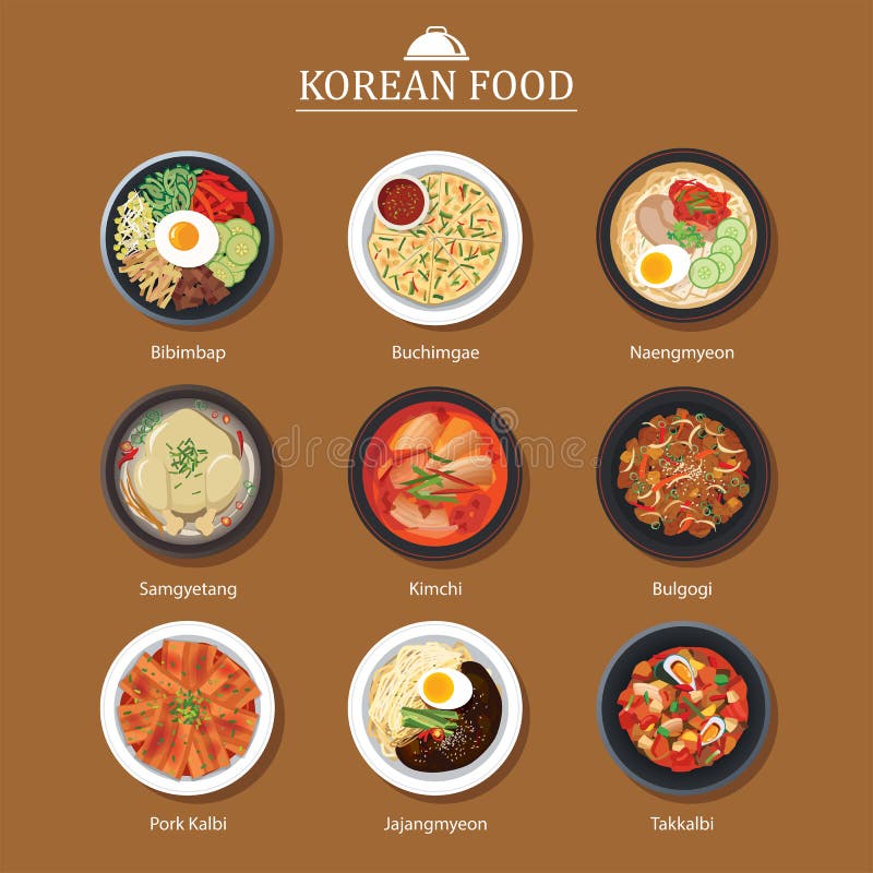 Set of korean food flat design. Asia street food illustration ba