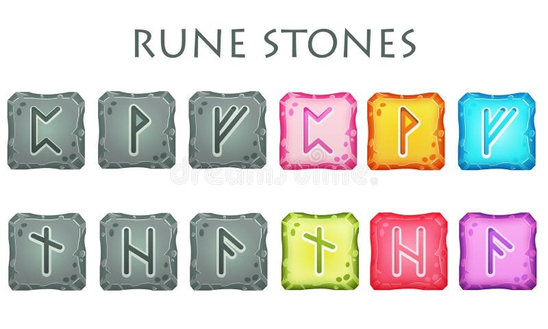 Set Kwadratowi Kolorowi i Popielaci Rune kamienie ilustracji Set Kwadratowi Kolorowi i Popielaci Rune kamienie ilustracji
