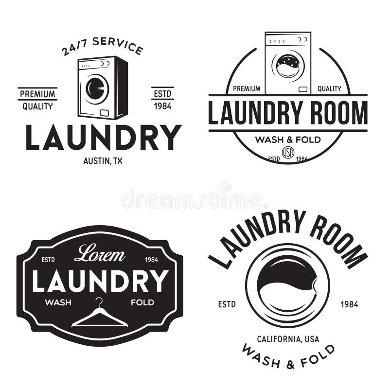 Set of labels or logos for laundry service. Vector emblems and design elements. Laundry logo and household wash templates and badges. Vector illustration