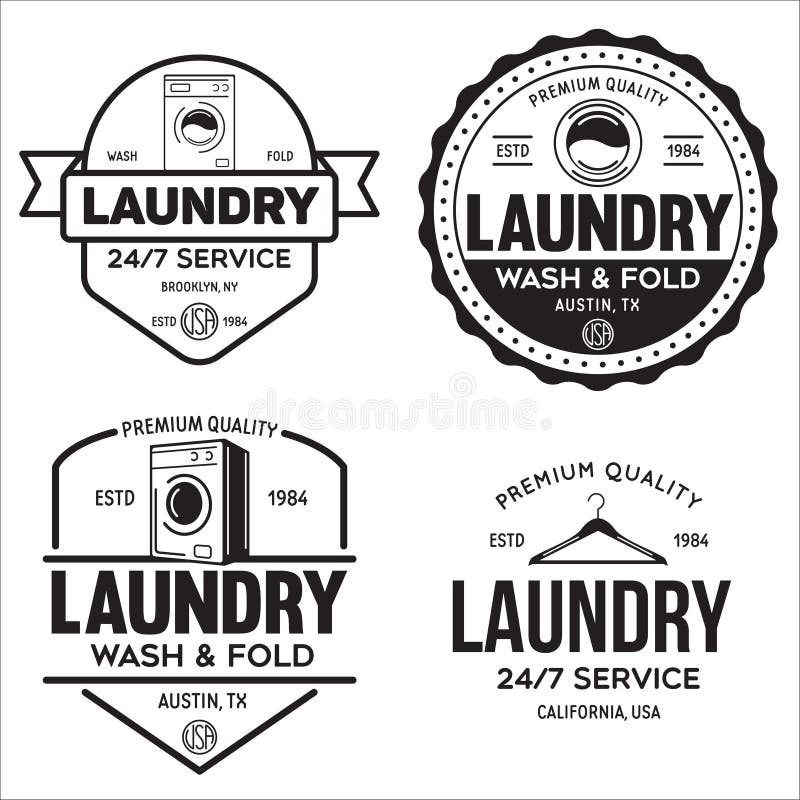 Set of labels or logos for laundry service. Vector emblems and design elements. Laundry logo and household wash templates and badges. Vector illustration. Set of labels or logos for laundry service. Vector emblems and design elements. Laundry logo and household wash templates and badges. Vector illustration