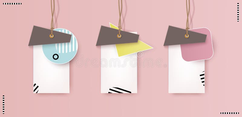 Set, Labels on Realistic Twine, Creative Design, Pastel, Overlapping Forms., Pace for Text