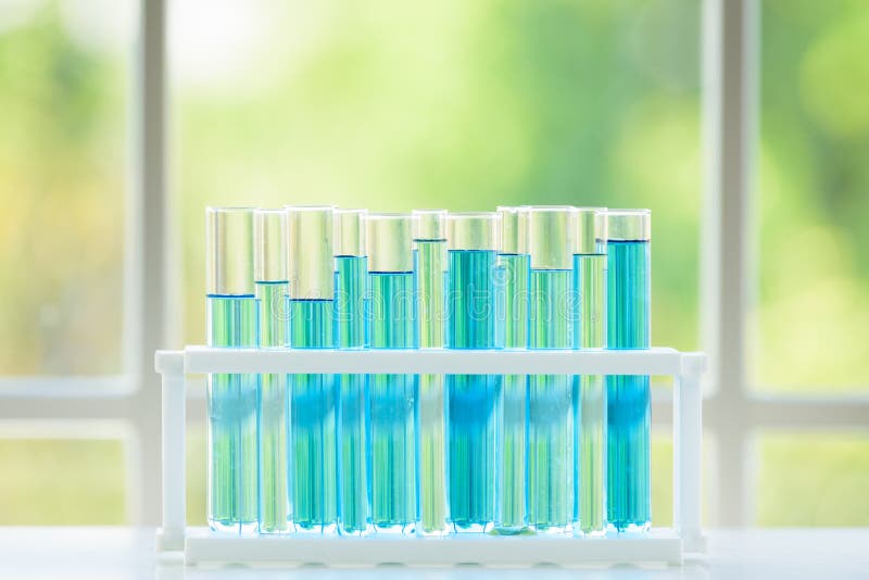 Set of Laboratory Glassware with Colorful in Test Lab Room Stock Photo
