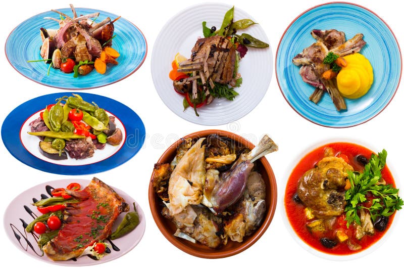 Set of Lamb Dishes Isolated Stock Photo Image of grill, vegetable