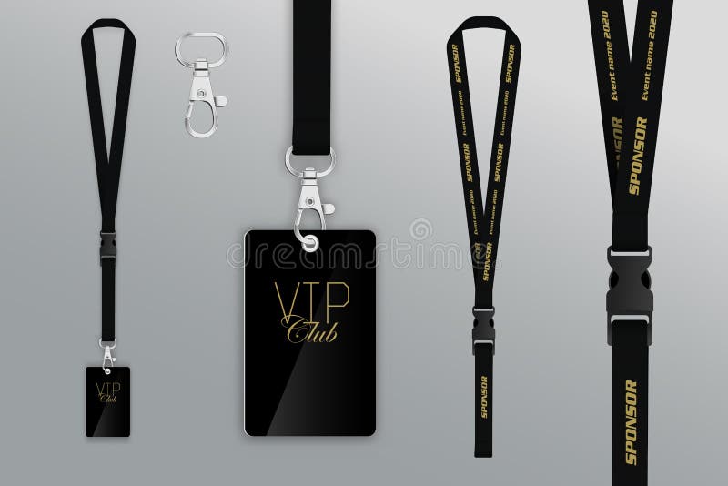 Set of lanyard and badge. Design example vip pass. Badge credit