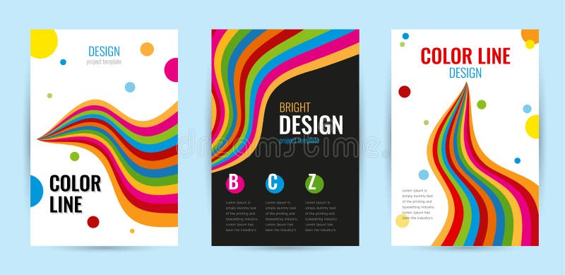Set leaflet with bright rainbow stripes on white and black background. Abstract vector vertical banners color line. royalty free illustration