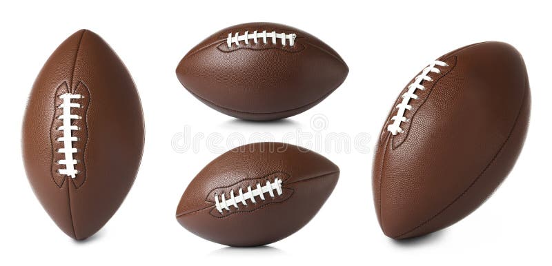 Set of leather American soccer balls on white background stock photo Set of leather American soccer balls on white background stock photo