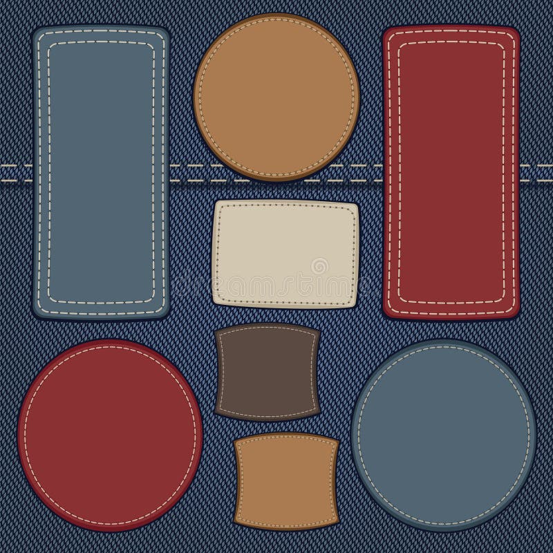 Set of leather labels on denim