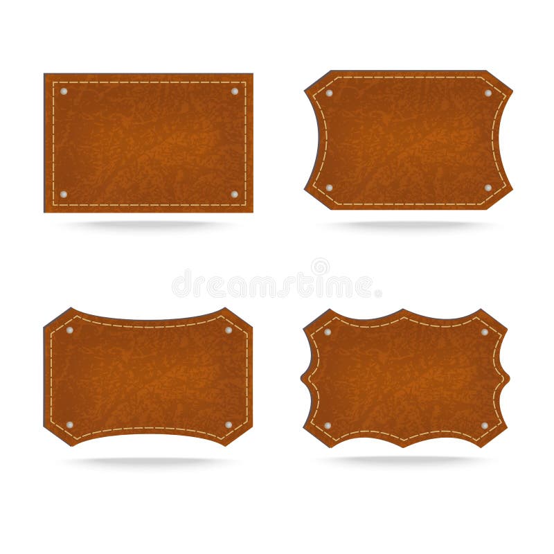 Set of leather tag on white background