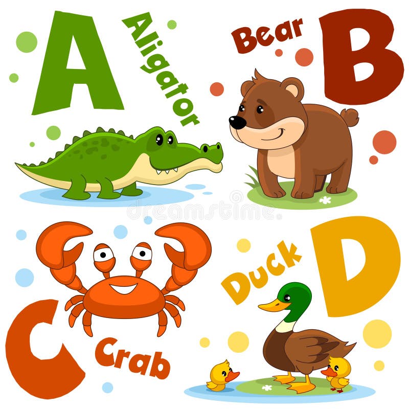 A Set of Letters with Pictures of Animals, Words from the English Alphabet.  for the Education of Children. Party 1 Stock Vector - Illustration of  predator, animal: 141797893